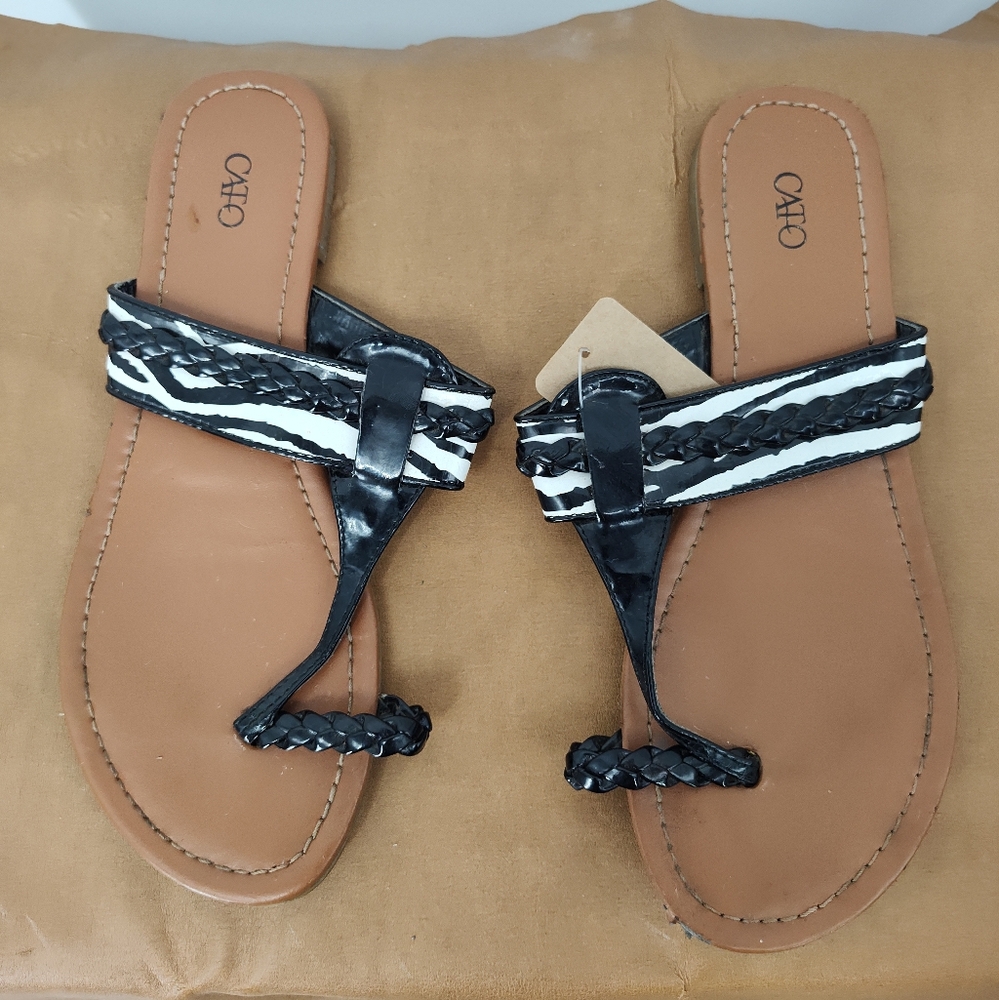 Cato Black and White Zebra Braided Thong Sandals Size Women's 8